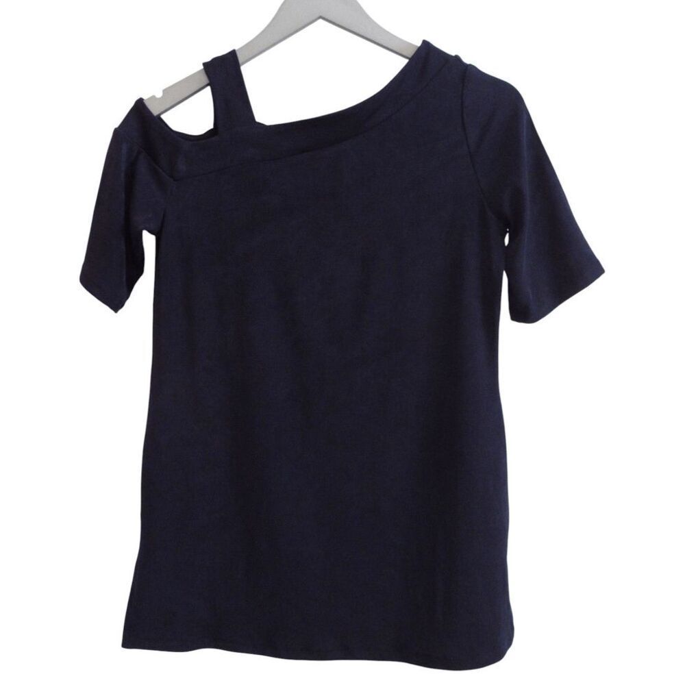 Chico's Travelers Dark‎ Navy Blue One Shoulder Short Sleeve Top 00 / XS